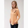 Roper Women's Peach Feather Long Sleeve Tee -Western Cowboy Equipment Shop 0303805136082a