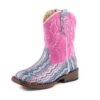 Toddler Pink Chevron Glitter Square Toe Cowboy Boots -Western Cowboy Equipment Shop 0901719012922