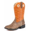 Roper Kid's Orange And Brown Criss Cross Square Toe Boot (Size 9-13) -Western Cowboy Equipment Shop 0901812242202