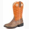 Roper Kid's Orange And Brown Criss Cross Square Toe Boot -Western Cowboy Equipment Shop 0911912242202