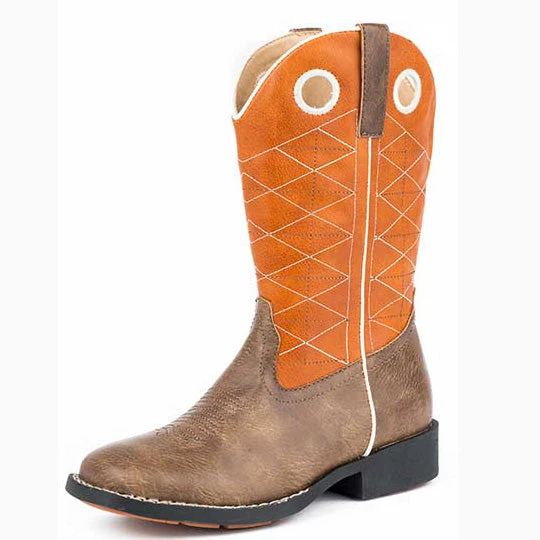 Roper Kid's Orange And Brown Criss Cross Square Toe Boot 3 Roper Kid's Orange And Brown Criss Cross Square Toe Boot