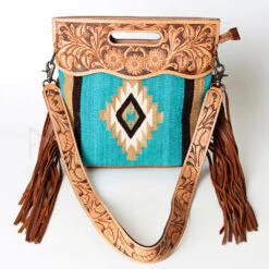 American Darling Turquoise Aztec/Floral Tooled Purse -Western Cowboy Equipment Shop 109166 C