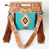 American Darling Turquoise Aztec/Floral Tooled Purse -Western Cowboy Equipment Shop 109166 G
