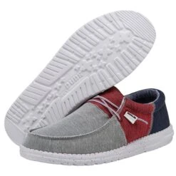 Heydude Hey Dude Men's Wally Sox Tri Fans- Red White Blue -Western Cowboy Equipment Shop 112560233 WALLY SOX TRI FANS RED WHITE BLUE LEFT 3 32769