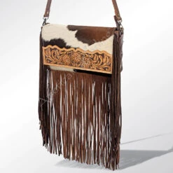 American Darling Brown White Hide And Fringe Purse