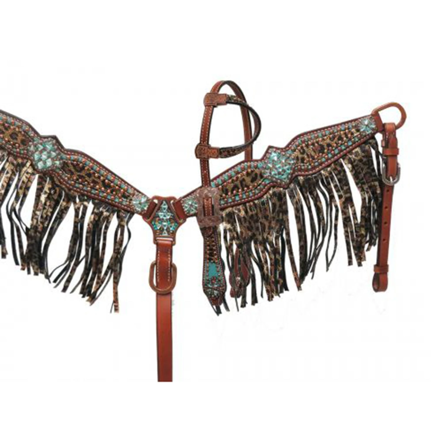 Showman Pony Metallic Leopard Headstall And Breast Collar 3 Showman Pony Metallic Leopard Headstall And Breast Collar