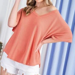 Coral V-neck 3/4 Sleeve Sweater -Western Cowboy Equipment Shop 14124650 0ab1614d 6f68 4f2c b4be 2afccf4487f9