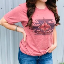 Mauve Aztec Tee -Western Cowboy Equipment Shop 1582c