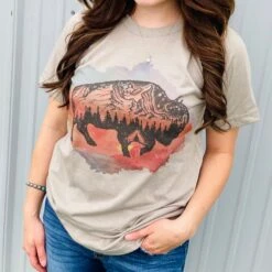 Watercolor Buffalo Tee -Western Cowboy Equipment Shop 1746b