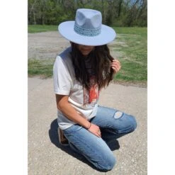 Ladies Blue Fedora Aztec Band -Western Cowboy Equipment Shop 20220413 134941