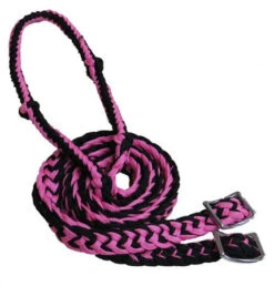 Showman Black And Pink Braided Nylon Barrel Reins