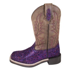 Purple Glitter And Brown Square Toe Boots