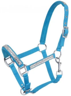 Adjustable Nylon Miniature Halter With Crystal Accents - Turquoise