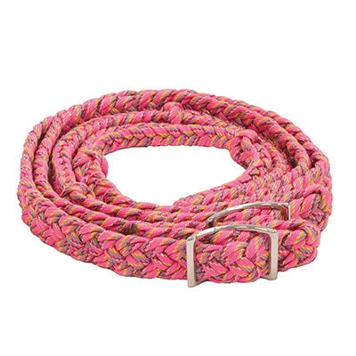 Pink Rainbow Glitter Braided Barrel Reins 3 Pink Rainbow Glitter Braided Barrel Reins