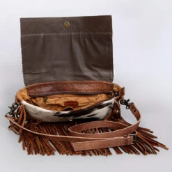American Darling Brown White Hide And Fringe Purse -Western Cowboy Equipment Shop ADBG524BRW E