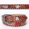 American Darling Red & White Flower Tooled Belt -Western Cowboy Equipment Shop ADBLF118
