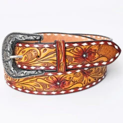 American Darling Yellow Tooled Floral Belt -Western Cowboy Equipment Shop ADBLF164B