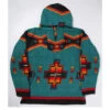 Teal Aztec Fleece Pullover Hoodie 2 Teal Aztec Fleece Pullover Hoodie -Western Cowboy Equipment Shop AIFLI