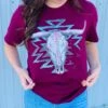 Burgundy Aztec Skull Tee -Western Cowboy Equipment Shop AZTECSKULLc