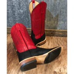 Anderson Bean Black And Red Boar Hide Boots -Western Cowboy Equipment Shop BLACK SOLE