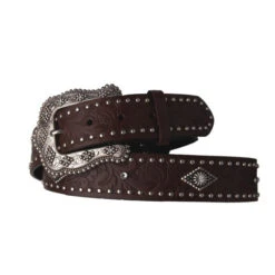 Women's Brown Tooling With Sliver Diamond Stud Belt