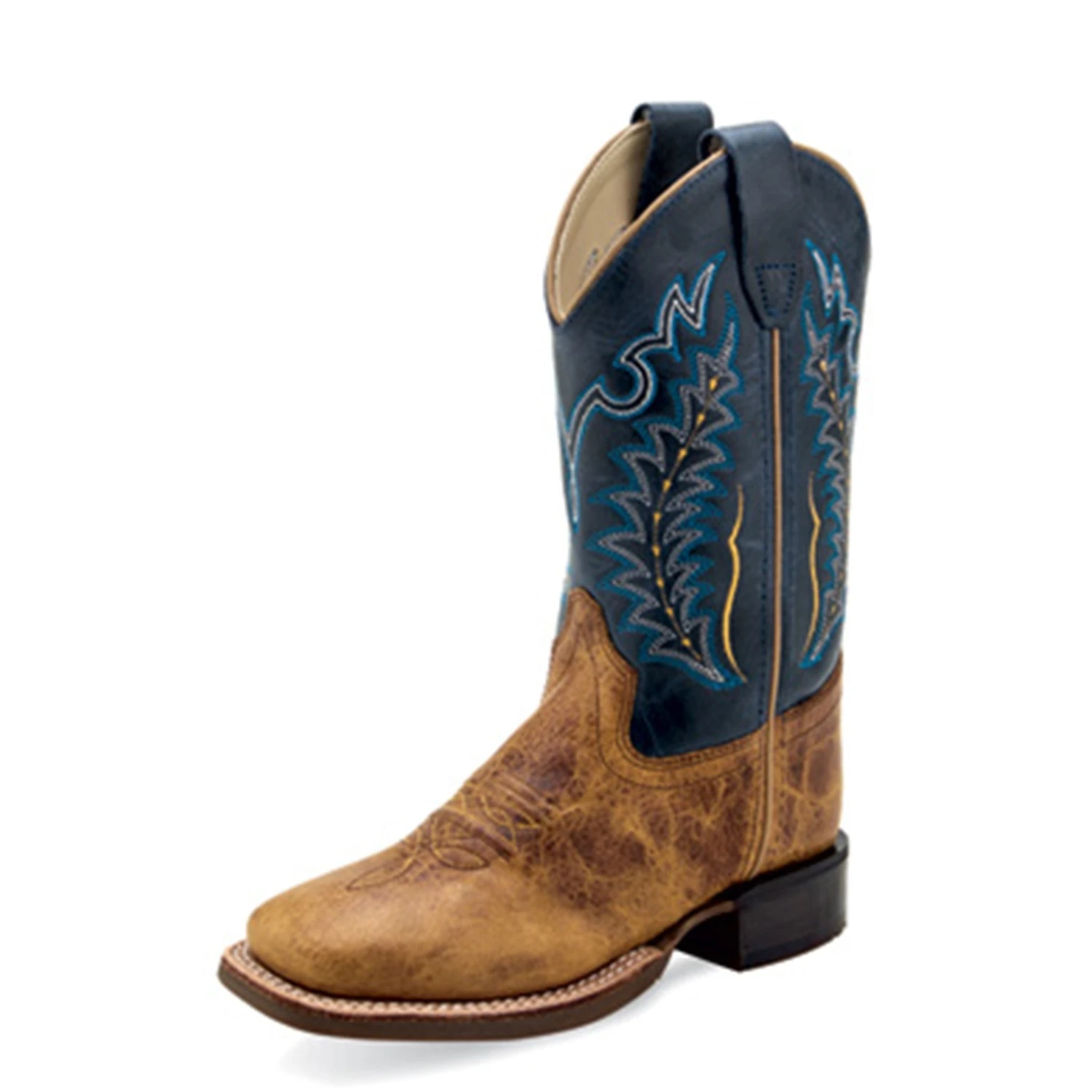 Old West Kids Brown & Blue Square Toe Boots 3 Old West Kids Brown & Blue Square Toe Boots