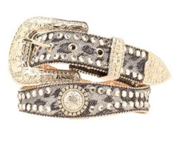 Grey Leopard Print With Concho's And Rhinestones