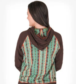 Cowgirl Tuff Women's Brown Pullover With Coral Aztec -Western Cowboy Equipment Shop C02 100324back