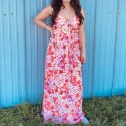 Red Floral Sless Dress -Western Cowboy Equipment Shop CD02582a