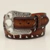 Angel Ranch Ladies Tan & Silver Floral Overlay Belt -Western Cowboy Equipment Shop D140001908
