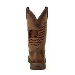 Durango Brown Distressed Flag Embroidery Square Toe Boots -Western Cowboy Equipment Shop DDB0314 back