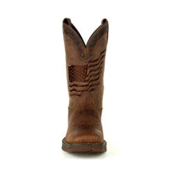Durango Brown Distressed Flag Embroidery Square Toe Boots -Western Cowboy Equipment Shop DDB0314 front