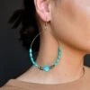 4" Green Turquoise & Silver Disc Beaded Hoop Earrings -Western Cowboy Equipment Shop E1261