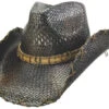 Dark Tea Stained Straw With Horseshoe Accented Hatband -Western Cowboy Equipment Shop Horse Shoe II