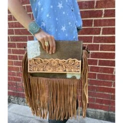 American Darling Brown White Hide And Fringe Purse -Western Cowboy Equipment Shop IMG 9376