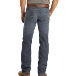 Rock & Roll Regular Fit Straight Leg Dark Wash Stretch Jeans -Western Cowboy Equipment Shop M1P2776 B 1