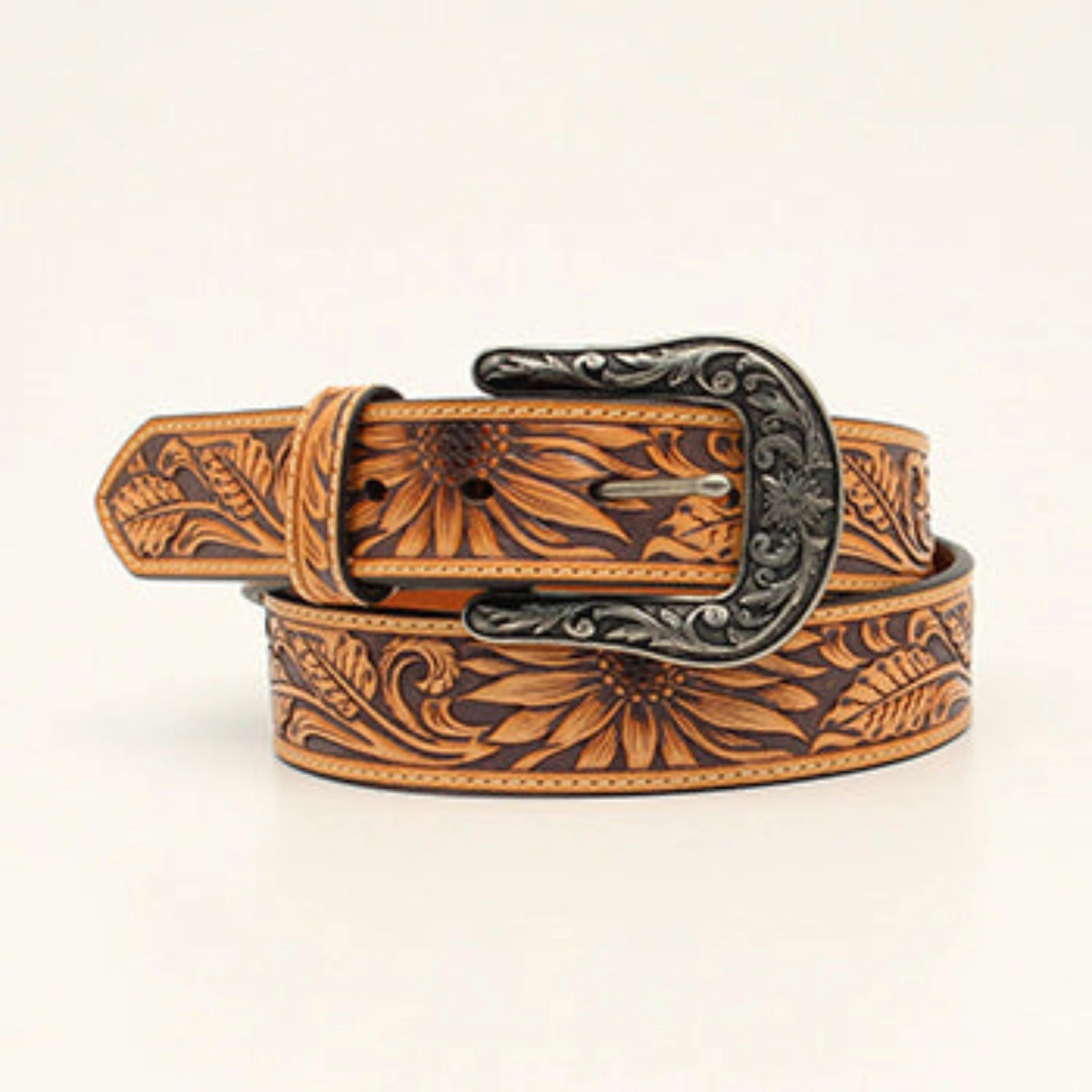 Nocona Natural Sunflower Tooled Belt 3 Nocona Natural Sunflower Tooled Belt