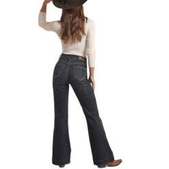 Rock & Roll Cowgirl High Rise With Rivets Trouser 7 Rock & Roll Cowgirl High Rise With Rivets Trouser -Western Cowboy Equipment Shop RRWD5HR0GJ B 05396