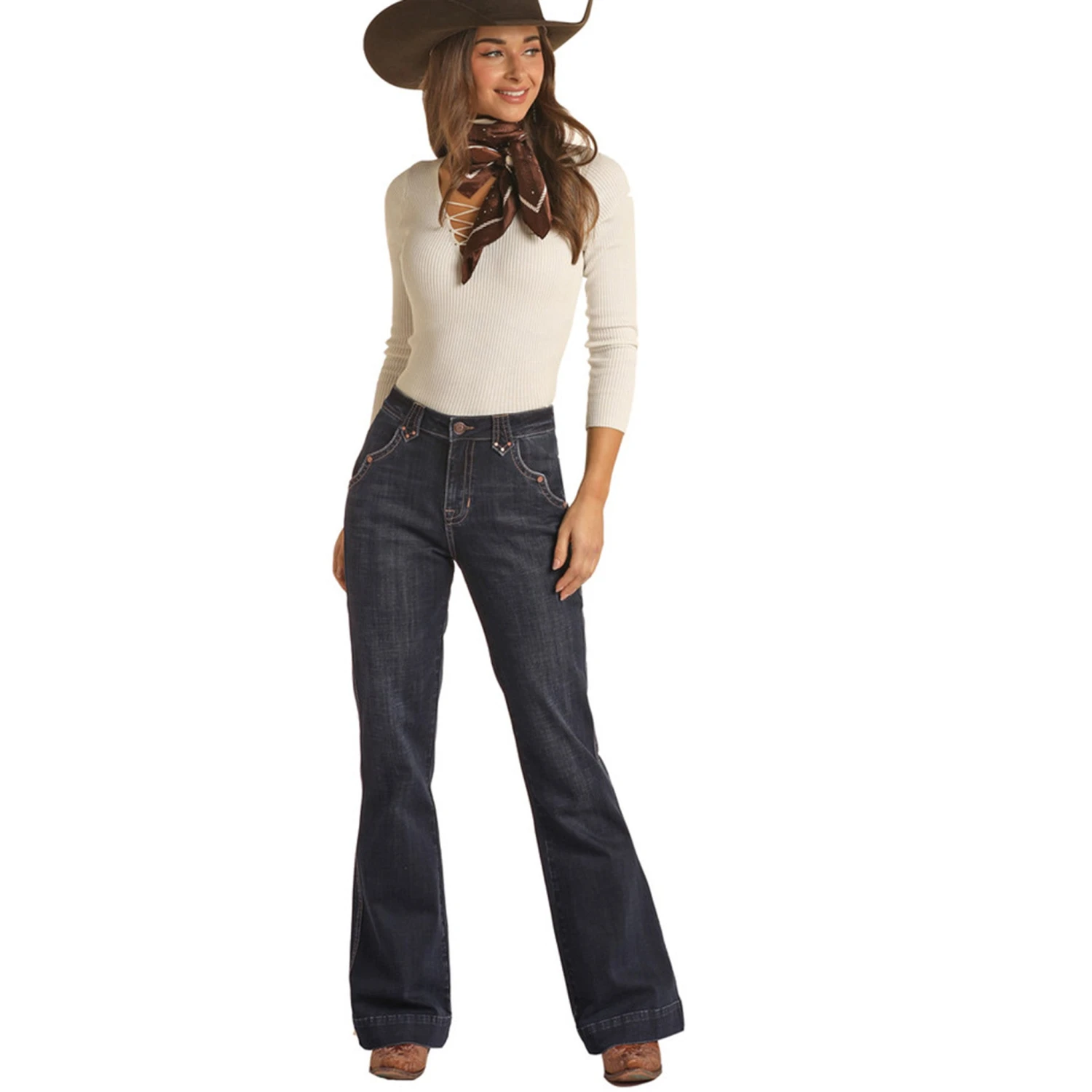 Rock & Roll Cowgirl High Rise With Rivets Trouser 3 Rock & Roll Cowgirl High Rise With Rivets Trouser