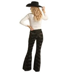 Rock & Roll Women's Black Textured Bell Bottom 7 Rock & Roll Women's Black Textured Bell Bottom -Western Cowboy Equipment Shop RRWD7PR0FM B