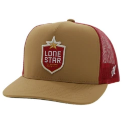 Hooey High Crown Work Tan/Red Cap-Lone Star Patch