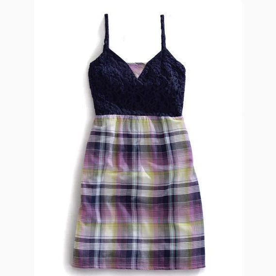 Women's Purple And Kiwi Lace Plaid Dress
