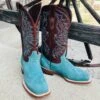 Tanner Mark Women's Turquoise Rough Out Square Toe Boots -Western Cowboy Equipment Shop TML207094a