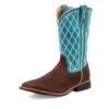 Twisted X Kids Distressed Saddle And Teal Square Toe Boots -Western Cowboy Equipment Shop YTH0015 01