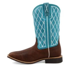 Twisted X Kids Distressed Saddle And Teal Square Toe Boots -Western Cowboy Equipment Shop YTH0015 02