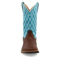 Twisted X Kids Distressed Saddle And Teal Square Toe Boots -Western Cowboy Equipment Shop YTH0015 05