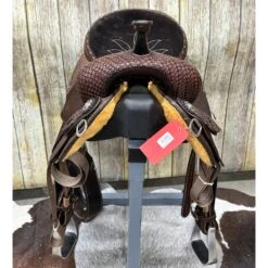Double J 14 Inch Pozzi Brown Vintage Arrow Wide Tree Barrel Saddle -Western Cowboy Equipment Shop doublefront
