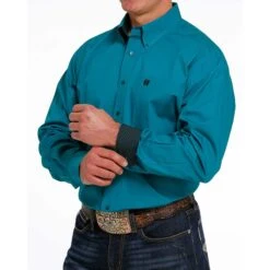 Cinch Men's Solid Teal Shirt -Western Cowboy Equipment Shop mtw1105497 3 1258 detail