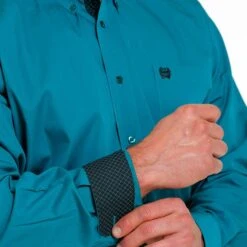 Cinch Men's Solid Teal Shirt -Western Cowboy Equipment Shop mtw1105497 4 1009 detail