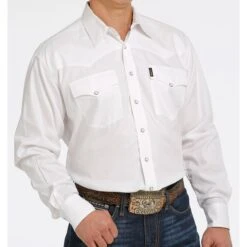 Cinch White Herringbone Pearl Snap Shirt -Western Cowboy Equipment Shop mtw1681002 3 1328 detail
